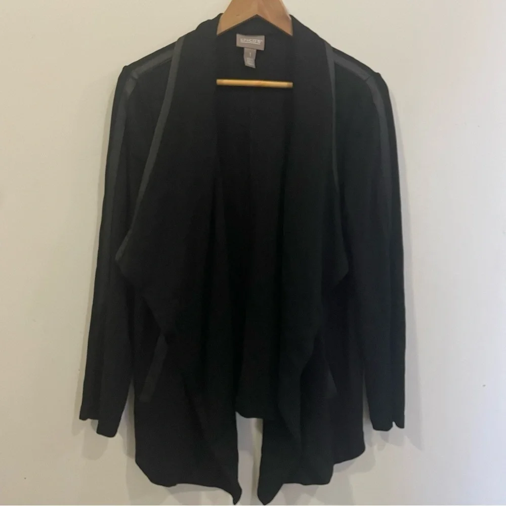 Chico’s Black Draped long Sleeve Fall Winter Cardigan Sweater Size 1 - Picture 1 of 4